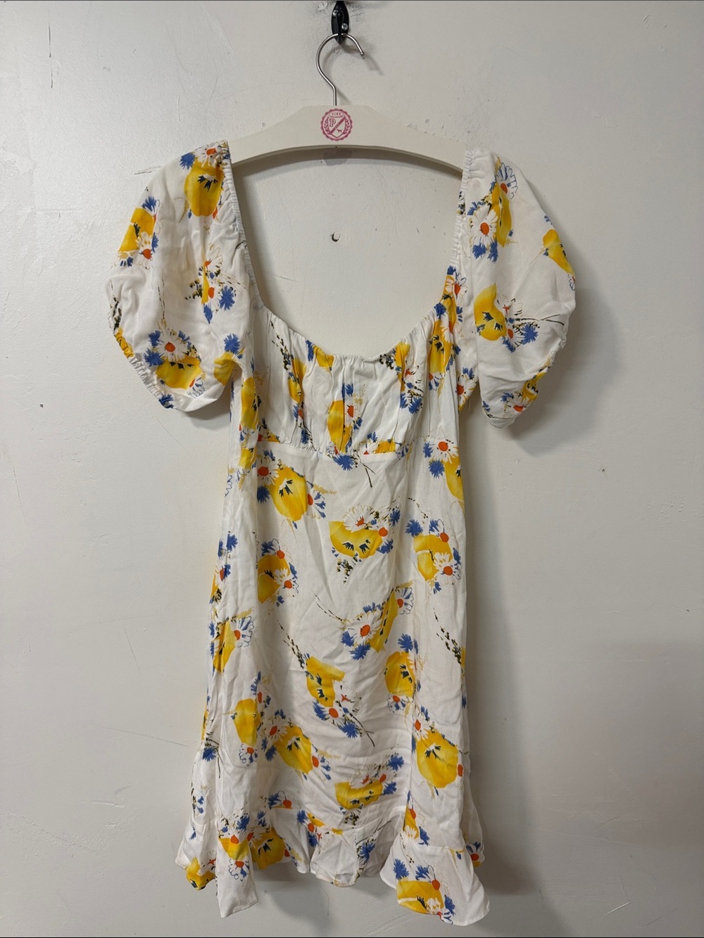 Auguste The Label White Mini Dress with Yellow & Blue Floral